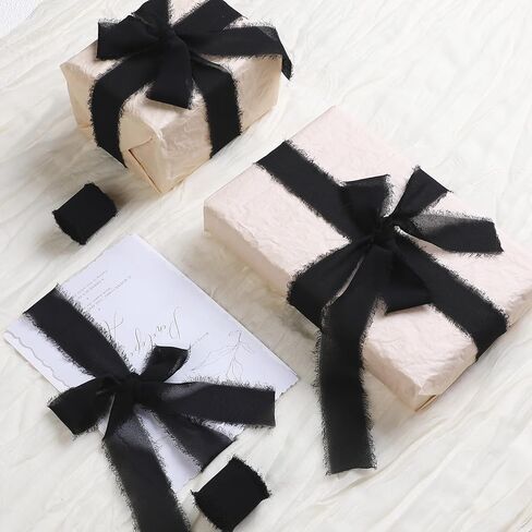 3-roll 1.5in x 3.5Yd Chiffon Ribbons Soft Handmade Fringe Frayed Edged Bridal Bouquets Wedding Invitation Decor(Yellow) in Kuwait