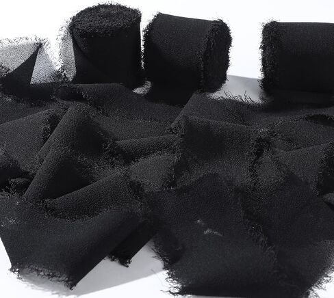 3-roll 1.5in x 3.5Yd Chiffon Ribbons Soft Handmade Fringe Frayed Edged Bridal Bouquets Wedding Invitation Decor(Yellow) in Kuwait