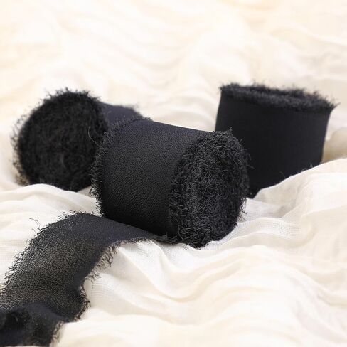 3-roll 1.5in x 3.5Yd Chiffon Ribbons Soft Handmade Fringe Frayed Edged Bridal Bouquets Wedding Invitation Decor(Yellow) in Kuwait