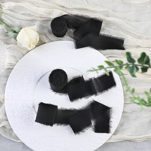 3-roll 1.5in x 3.5Yd Chiffon Ribbons Soft Handmade Fringe Frayed Edged Bridal Bouquets Wedding Invitation Decor(Yellow) in Kuwait