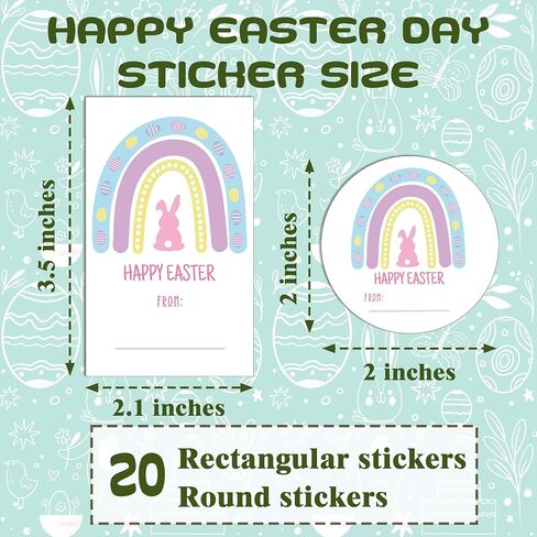 Happy Easter Stickers for Kids, Easter Bunny Sticker Labels, Bunny Labels Tags, for Cards Gift Boxes Envelopes Bags, Party Supplies - 2 Shapes 20 Sheets Each - b04 in Saudi Arabia