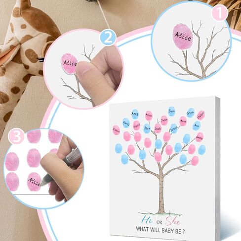 Sirjiera Baby Photeprint Book ، Baby Gender تكشف عن شجرة بصمة الأصابع ، جنس الطفل تكشف عن زينة الحفلات ، أفكار لعبة استحمام الطفل ، استحمام الطفل للأمهات الحوامل in Kuwait
