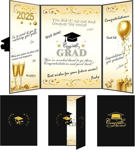2025 Graduation Guest Book Alternative, Black Gold Class of 2025 Graduation Party Decorations, Graduation Signature Sign Book Congrats Grad Certificate Card Board College High School Unique Gifts in Saudi Arabia