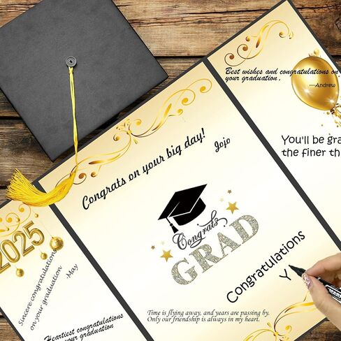 2025 Graduation Guest Book Alternative, Black Gold Class of 2025 Graduation Party Decorations, Graduation Signature Sign Book Congrats Grad Certificate Card Board College High School Unique Gifts in Saudi Arabia