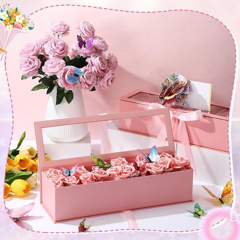 جيلبروب مجموعتان من صندوق زهور الأم، صندوق قابل للتعبئة، صندوق هدايا على شكل حرف أمي مع قطعتين ثلاثية الأبعاد من بطاقة أفضل التمنيات، 50 دبابيس باقة كريستال، 24 فراشة ثلاثية الأبعاد لترتيبات هدايا الزهور الفاخرة in Kuwait