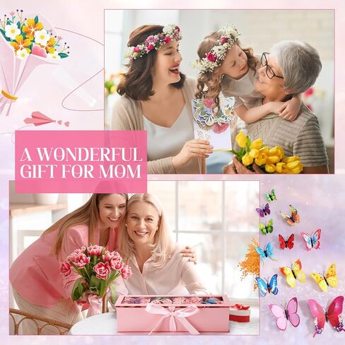 جيلبروب مجموعتان من صندوق زهور الأم، صندوق قابل للتعبئة، صندوق هدايا على شكل حرف أمي مع قطعتين ثلاثية الأبعاد من بطاقة أفضل التمنيات، 50 دبابيس باقة كريستال، 24 فراشة ثلاثية الأبعاد لترتيبات هدايا الزهور الفاخرة in Kuwait