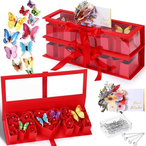 Gilprop 2 Sets Mom Flower Box Mom Fillable Box Mom Letter Shaped Letter Gift Box with 2 Pcs 3D Best Wish Card 50 Crystal Bouquet Pins 24 3D Butterfly for Luxury Style Flower Gift Arrangements in Saudi Arabia