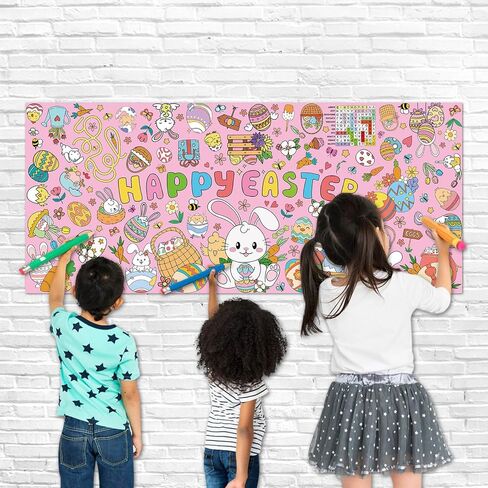 Artlunar Kids Easter Stains Stuffers Homes Happy Easter Giant Coloring Poster & Tablecloth - 31 × 72 بوصة لافتة تلوين الورق Jumbo للحرف والأنشطة والألعاب والحفلات وديكور الفصول الدراسية in Kuwait