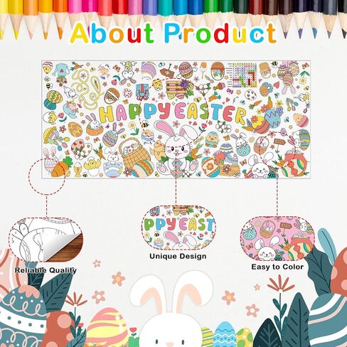 Artlunar Kids Easter Stains Stuffers Homes Happy Easter Giant Coloring Poster & Tablecloth - 31 × 72 بوصة لافتة تلوين الورق Jumbo للحرف والأنشطة والألعاب والحفلات وديكور الفصول الدراسية in Kuwait