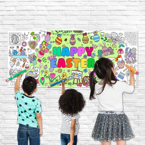 Artlunar Kids Easter Stains Stuffers Homes Happy Easter Giant Coloring Poster & Tablecloth - 31 × 72 بوصة لافتة تلوين الورق Jumbo للحرف والأنشطة والألعاب والحفلات وديكور الفصول الدراسية in Kuwait