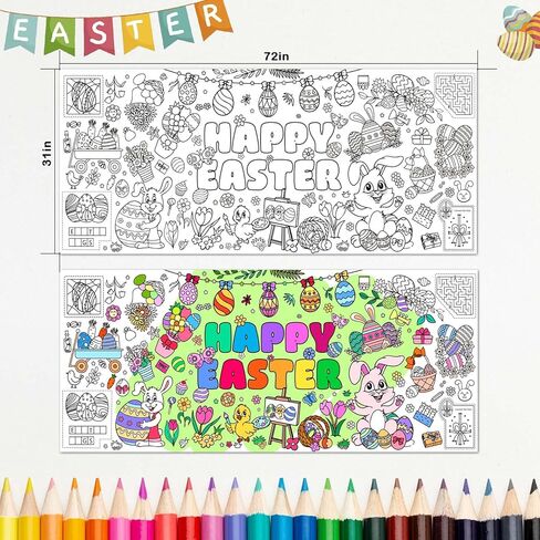 Artlunar Kids Easter Stains Stuffers Homes Happy Easter Giant Coloring Poster & Tablecloth - 31 × 72 بوصة لافتة تلوين الورق Jumbo للحرف والأنشطة والألعاب والحفلات وديكور الفصول الدراسية in Kuwait