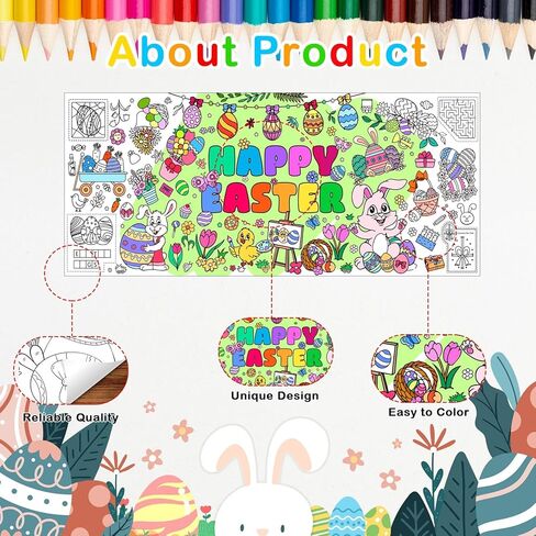 Artlunar Kids Easter Stains Stuffers Homes Happy Easter Giant Coloring Poster & Tablecloth - 31 × 72 بوصة لافتة تلوين الورق Jumbo للحرف والأنشطة والألعاب والحفلات وديكور الفصول الدراسية in Kuwait
