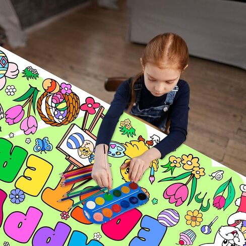 Artlunar Kids Easter Stains Stuffers Homes Happy Easter Giant Coloring Poster & Tablecloth - 31 × 72 بوصة لافتة تلوين الورق Jumbo للحرف والأنشطة والألعاب والحفلات وديكور الفصول الدراسية in Kuwait