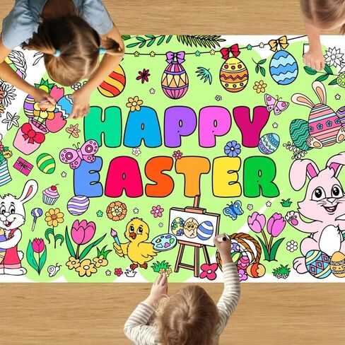 Artlunar Kids Easter Stains Stuffers Homes Happy Easter Giant Coloring Poster & Tablecloth - 31 × 72 بوصة لافتة تلوين الورق Jumbo للحرف والأنشطة والألعاب والحفلات وديكور الفصول الدراسية in Kuwait