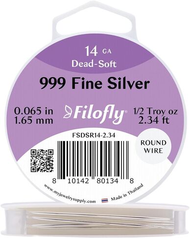 14 Gauge, 999 Fine Silver Wire, Dead Soft, Round, 1/2 Troy oz (2.34 FT) in Kuwait