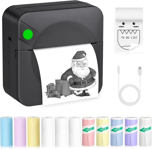 Mini Sticker Printer,Mini Pocket Thermal Printer with 11 Rolls Paper,Bluetooth Inkless Printer Compatible with Android & iOS,Portable Receipt Printer for Photo,Journal,Memo,Travel,Purple in Kuwait