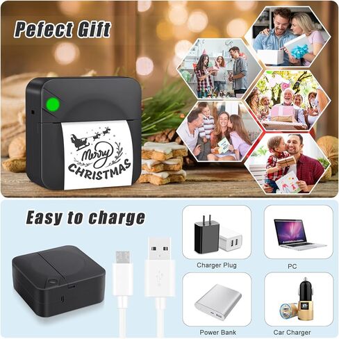 Mini Sticker Printer,Mini Pocket Thermal Printer with 11 Rolls Paper,Bluetooth Inkless Printer Compatible with Android & iOS,Portable Receipt Printer for Photo,Journal,Memo,Travel,Purple in Kuwait