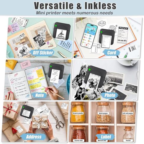 Mini Sticker Printer,Mini Pocket Thermal Printer with 11 Rolls Paper,Bluetooth Inkless Printer Compatible with Android & iOS,Portable Receipt Printer for Photo,Journal,Memo,Travel,Purple in Kuwait