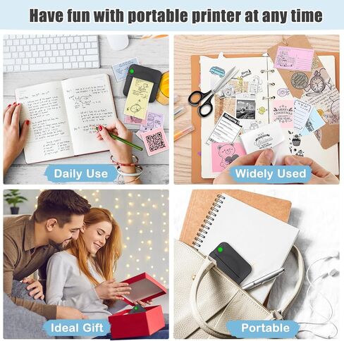 Mini Sticker Printer,Mini Pocket Thermal Printer with 11 Rolls Paper,Bluetooth Inkless Printer Compatible with Android & iOS,Portable Receipt Printer for Photo,Journal,Memo,Travel,Purple in Kuwait
