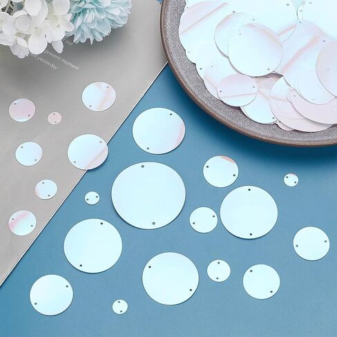 PH Pandahall 390pcs الترتر المستديرة المسطحة ، 8 أحجام متشابكة قزحيات الترتر الشفافة مع الثقوب المزدوجة لحرف DIY تجزئة ملابس التطريز in Kuwait