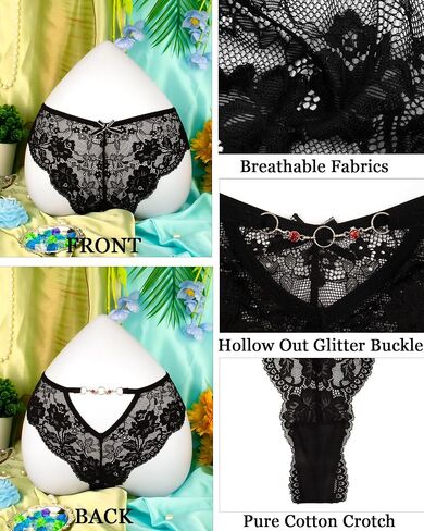 Banamic Sexy Underwear for Women Floral Lace Panties Low waist Thong Cheeky Briefs in Saudi Arabia