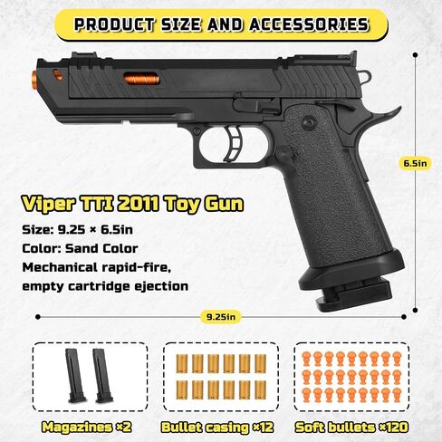 Soft Bullet Toy Gun Shell Ejecting with 120 Bullets, Rapid-fire Realistic Toy Gun for Boys, Shooting Game Toy Pistol Model Gun, Christmas Birthday Gifts for Boys Girls Age 6+ (Black) in Saudi Arabia