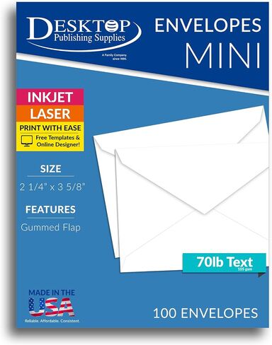 Mini White Envelopes - 2 1/4" x 3 5/8" - For Florist Cards, Gift Cards, Business Cards, Enclosure Cards (100 Pack) in Saudi Arabia
