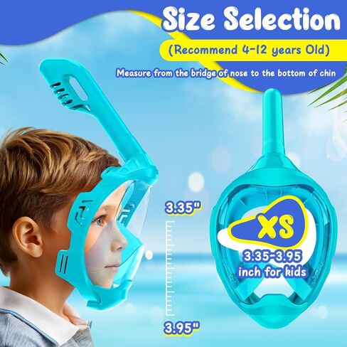Snorkel Mask, Full Face Snorkel Mask,Snorkeling Gear for Kids,Diving Mask, Mask and Snorkel,180 Degree Panoramic View Anti-Leak Anti-Fog in Kuwait