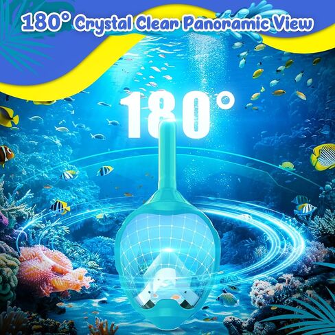 Snorkel Mask, Full Face Snorkel Mask,Snorkeling Gear for Kids,Diving Mask, Mask and Snorkel,180 Degree Panoramic View Anti-Leak Anti-Fog in Kuwait