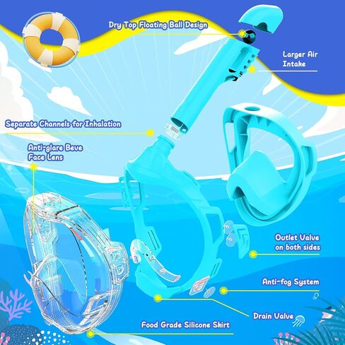 Snorkel Mask, Full Face Snorkel Mask,Snorkeling Gear for Kids,Diving Mask, Mask and Snorkel,180 Degree Panoramic View Anti-Leak Anti-Fog in Kuwait