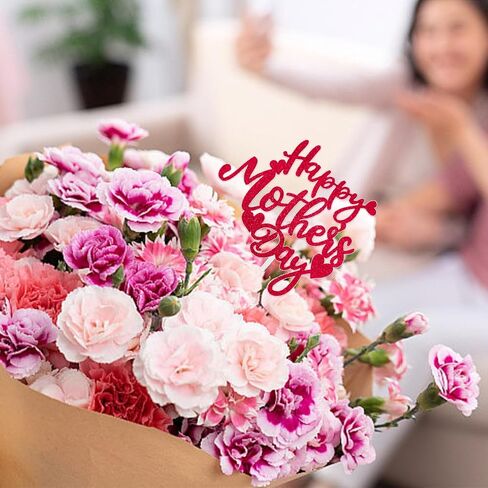 10pcs عيد أم سعيد الكعكة أعلى الكعكة اللمعان الأحمر الكعكة أعلى الأمهات يوم كب كيك أعلى القلب على شكل قلب يختار إكسسوارات كعكة لعيد ميلاد أمي حفلة ديكور كيك ديكور (أحمر) in Kuwait