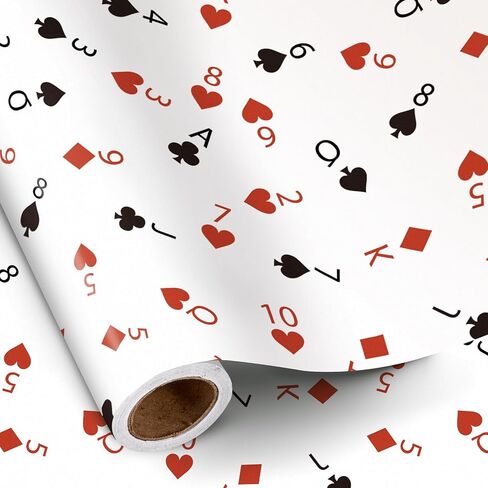 RUSPEPA Poker Wrapping Paper Roll, Mini Roll, Red Black Playing Card Suit Design, Funny Gamble Gift Wrap Paper Perfect for Casino-Themed Party, Poker Night and Card Game Lovers, 17 Inches X 16.4 Feet in Kuwait