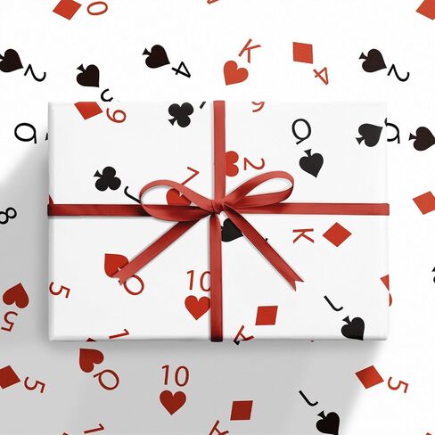 RUSPEPA Poker Wrapping Paper Roll, Mini Roll, Red Black Playing Card Suit Design, Funny Gamble Gift Wrap Paper Perfect for Casino-Themed Party, Poker Night and Card Game Lovers, 17 Inches X 16.4 Feet in Kuwait