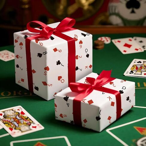 RUSPEPA Poker Wrapping Paper Roll, Mini Roll, Red Black Playing Card Suit Design, Funny Gamble Gift Wrap Paper Perfect for Casino-Themed Party, Poker Night and Card Game Lovers, 17 Inches X 16.4 Feet in Kuwait