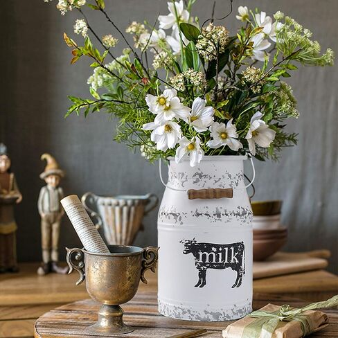 Large Antique Gold Galvanized Milk Can Vintage Country Style Farmhouse Vase Primitive Flower Holder for Home Office Wedding Decor,8.5" in Kuwait