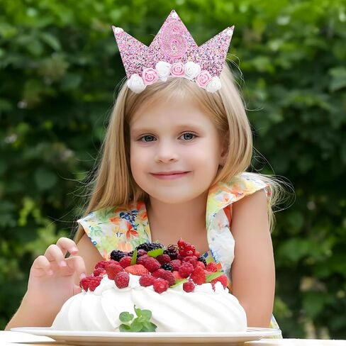 AOZUO Birthday Princess Headband and Sash Set, Glitter Flower Tiara Crown Headband Happy Birthday Party Outfit Decor in Saudi Arabia