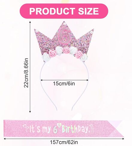 AOZUO Birthday Princess Headband and Sash Set, Glitter Flower Tiara Crown Headband Happy Birthday Party Outfit Decor in Saudi Arabia
