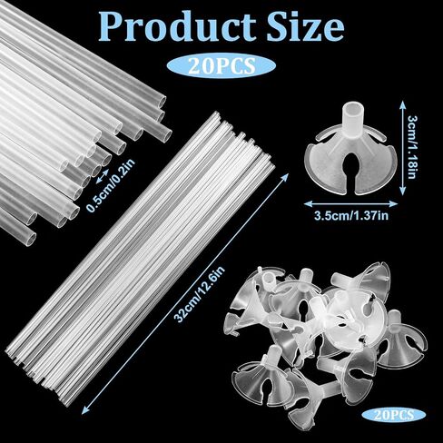 20 Pcs Balloon Sticks, Long Plastic Balloon Sticks With Bases, Balloon Holder Sticks Balloon Weights for Tying Balloon Arch Anniversary, Birthday, Parties, Wedding Decorations(Transparent) in Saudi Arabia