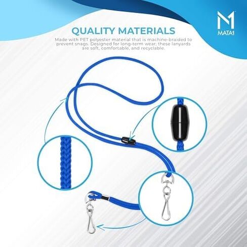 Mata1-USA Adjustable Safety Lanyard (Blue, 36 Inch, 100 Pack, Polypropylene), ID Badge Lanyards in Bulk, Card Holder Detachable Lanyard in Saudi Arabia