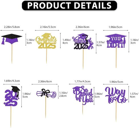 Graduation Cupcake Toppers 2025 Graduation Decorations Class of 2025 Cupcake Picks Grad Cupcake Toppers 2025 Congrats Party Decorations 2025 (40Pcs Purple Glitter) in Kuwait
