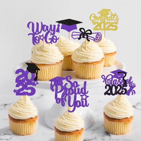 Graduation Cupcake Toppers 2025 Graduation Decorations Class of 2025 Cupcake Picks Grad Cupcake Toppers 2025 Congrats Party Decorations 2025 (40Pcs Purple Glitter) in Kuwait