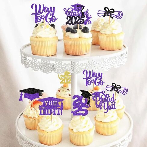 Graduation Cupcake Toppers 2025 Graduation Decorations Class of 2025 Cupcake Picks Grad Cupcake Toppers 2025 Congrats Party Decorations 2025 (40Pcs Purple Glitter) in Kuwait