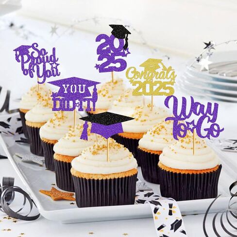 Graduation Cupcake Toppers 2025 Graduation Decorations Class of 2025 Cupcake Picks Grad Cupcake Toppers 2025 Congrats Party Decorations 2025 (40Pcs Purple Glitter) in Kuwait