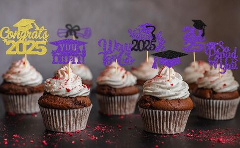 Graduation Cupcake Toppers 2025 Graduation Decorations Class of 2025 Cupcake Picks Grad Cupcake Toppers 2025 Congrats Party Decorations 2025 (40Pcs Purple Glitter) in Kuwait