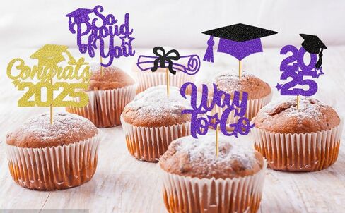 Graduation Cupcake Toppers 2025 Graduation Decorations Class of 2025 Cupcake Picks Grad Cupcake Toppers 2025 Congrats Party Decorations 2025 (40Pcs Purple Glitter) in Kuwait