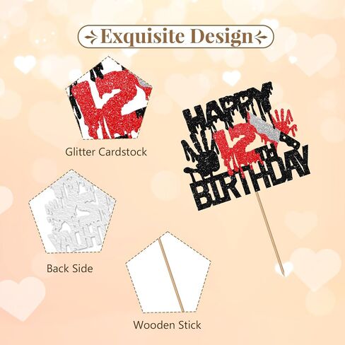 Killer Happy 12th Birthday Cake Topper, Zombie Bloody Friday Cake Decor, Black Glitter Have A Killer Birthday Cake Topper for kids, Horror Themed 12 Years Old Party Decorations in Saudi Arabia