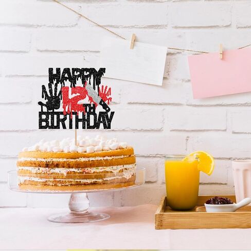 Killer Happy 12th Birthday Cake Topper, Zombie Bloody Friday Cake Decor, Black Glitter Have A Killer Birthday Cake Topper for kids, Horror Themed 12 Years Old Party Decorations in Saudi Arabia