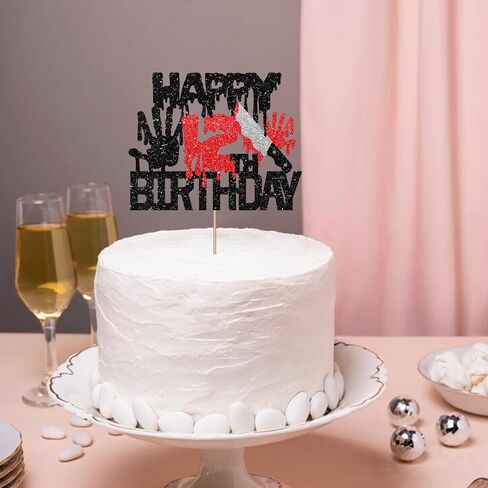 Killer Happy 12th Birthday Cake Topper, Zombie Bloody Friday Cake Decor, Black Glitter Have A Killer Birthday Cake Topper for kids, Horror Themed 12 Years Old Party Decorations in Saudi Arabia