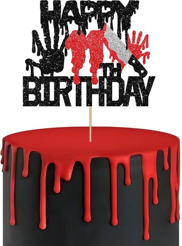 Killer Happy 12th Birthday Cake Topper, Zombie Bloody Friday Cake Decor, Black Glitter Have A Killer Birthday Cake Topper for kids, Horror Themed 12 Years Old Party Decorations in Saudi Arabia