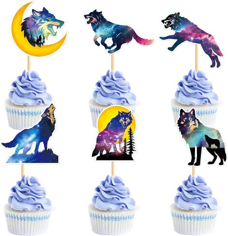 Ercadio 24 PCS Black Wolf Cupcake Toppers Silhouette Black Glitter Cupcake Topper Wolf Cupcake Decoration Picks Animal Theme for Baby Shower Kids Birthday Party Decoration Supplies in Saudi Arabia
